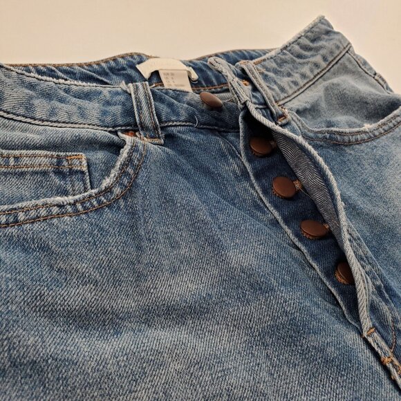 H&M Conscious Cropped Straight Jeans Womens Size 6 Blue Button Front - Picture 3 of 6